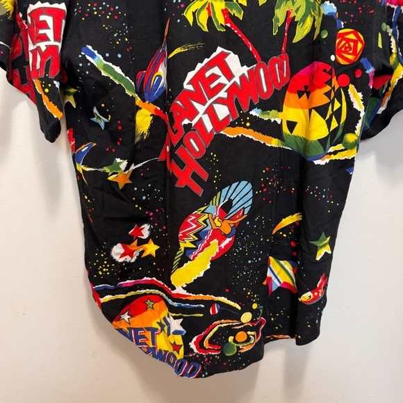 Vintage 90s Planet Hollywood Space Neon Aloha Hawaiian Shirt Small Rainbow - Picture 7 of 14